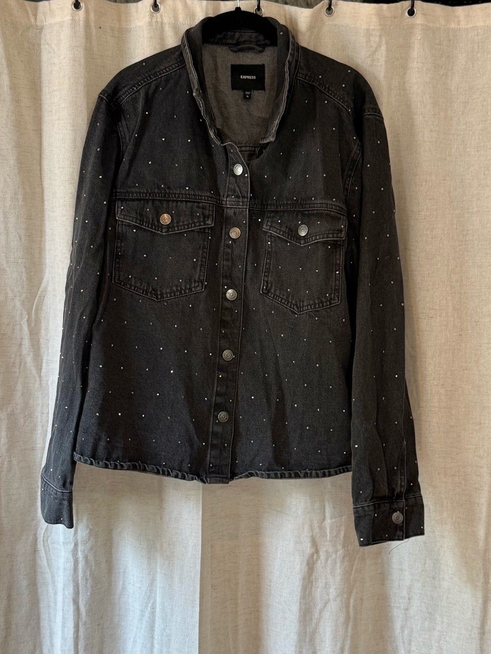Express Black Jean Jacket with Silver Studs
